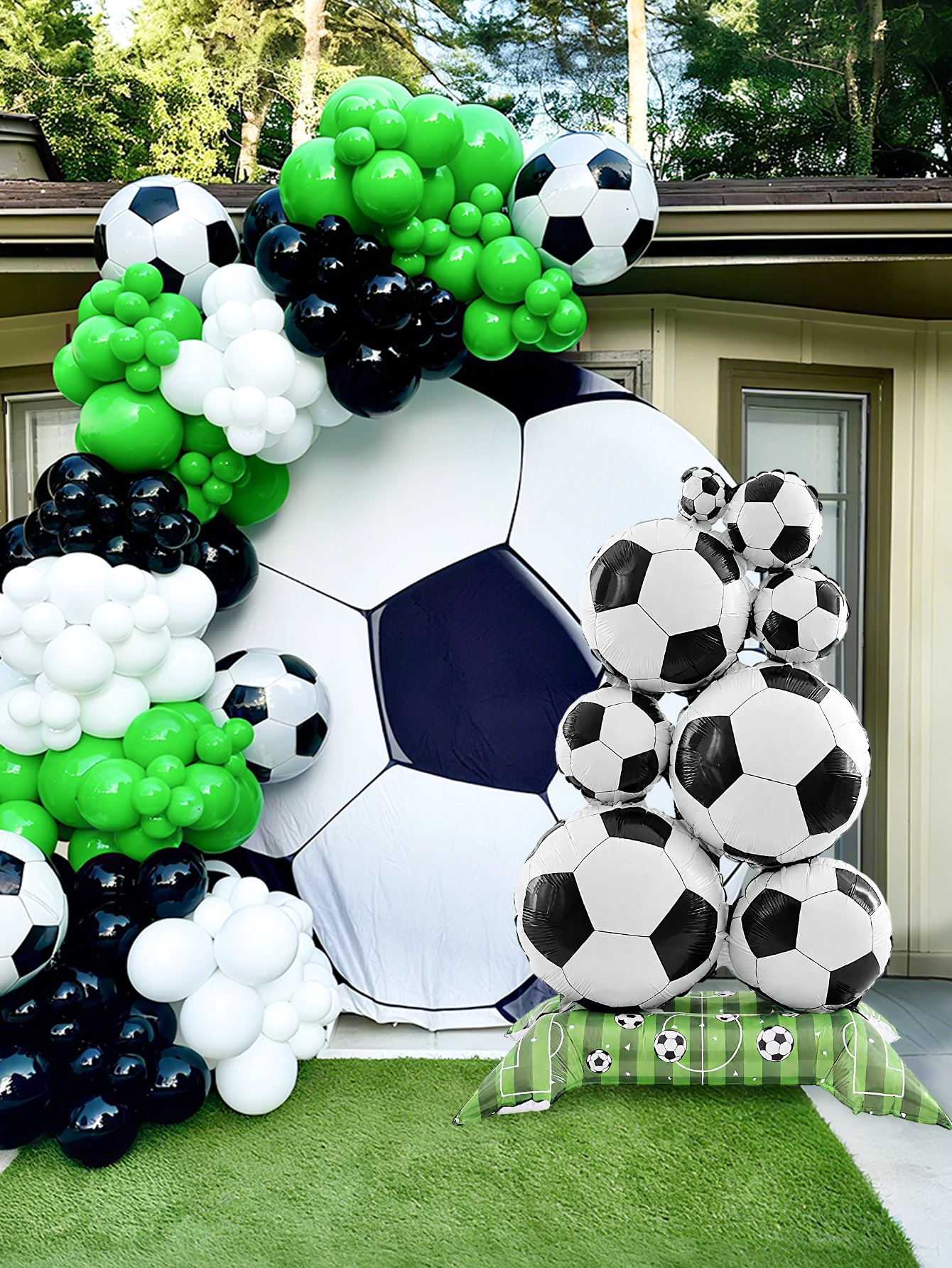 قطعة واحدة من كومة كرة القدم الدائمة من بالونات رقائق الألومنيوم، مناسبة لتزيين ملعب كرة القدم، وديكور حفلات أعياد الميلاد