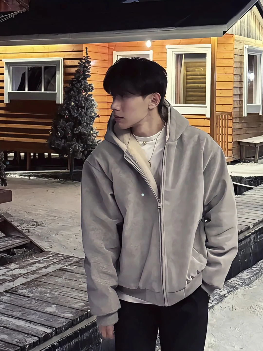 

American Sle Thiened Winter Jaet Men's Cotton Coat with Fce And Fur Collar Hooded Stand Fit Cleanfit