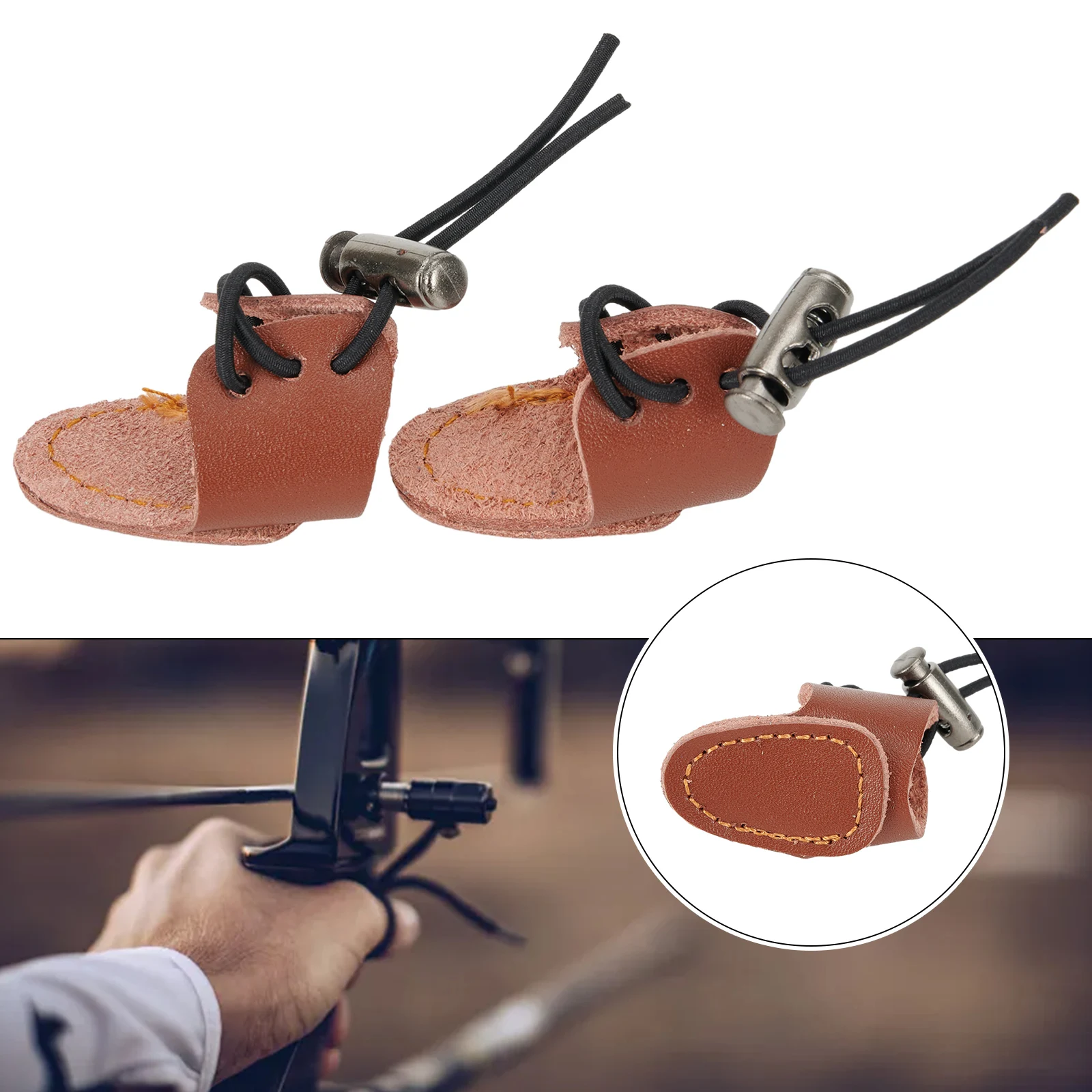 Leather Thumb Ring Pair 2pcs for Bow Finger Protection Made of Anti Sweat Cowhide Material Suitable for Both Hands