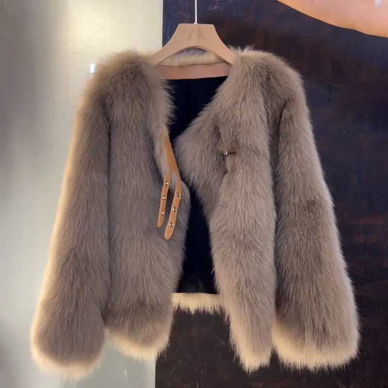 Elegant Faux Fur Top For Women Design Winter Clothes Chic Harajuku Korean Coat Lolita Cute Furry Jacket Sweater Streetwear