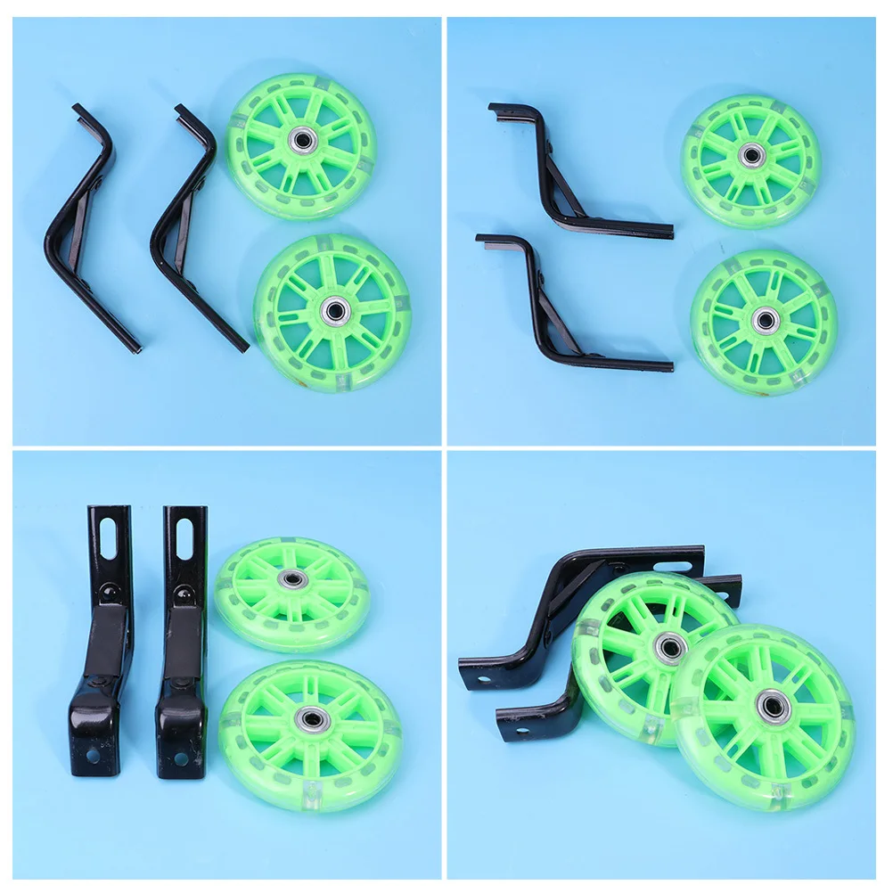 

2 pcs Flashing Bike Training Wheels 12 Inch Adjustable Auxiliary Wheels For 'S Bikes Green Cycling Support Riding