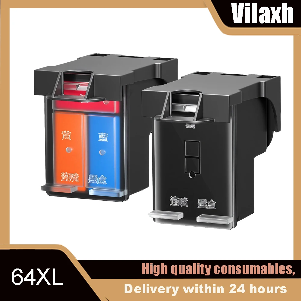 

Совместимый перезаправляемый чернильный картридж Vilaxh 64XL для принтеров HP 64 XL, HP64 Envy 6200, 7100, 7800, 7164, 7855, 7864, 6252, 6255