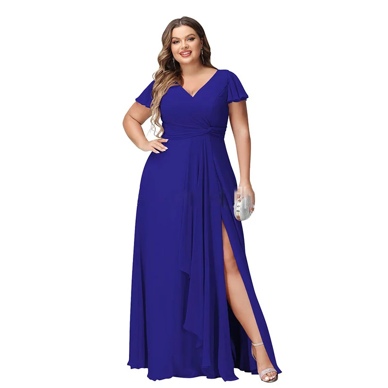 Personalize plus size fenda uma linha chiffon manga curta fora do ombro vestidos de dama de honra festa de casamento formal baile de formatura rendas até