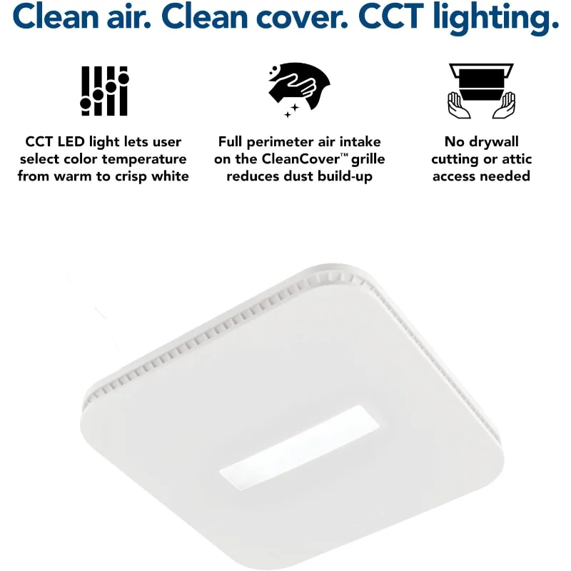 Broan-NuTone، 110 CFM AER110CCTK CleanCover Bath، 1.0 Sone، مع ضوء CCT LED قابل للتحديد، مروحة حمام ENERGY STARBath، أبيض