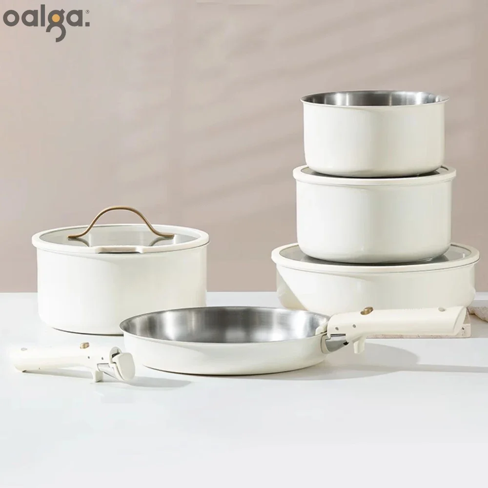 Cookware Sets Stainless Steel Pot Set Full Set Household Removable Handle Ceramic Non-Stick Pan Cover Cookware Kitchen Cocina CE