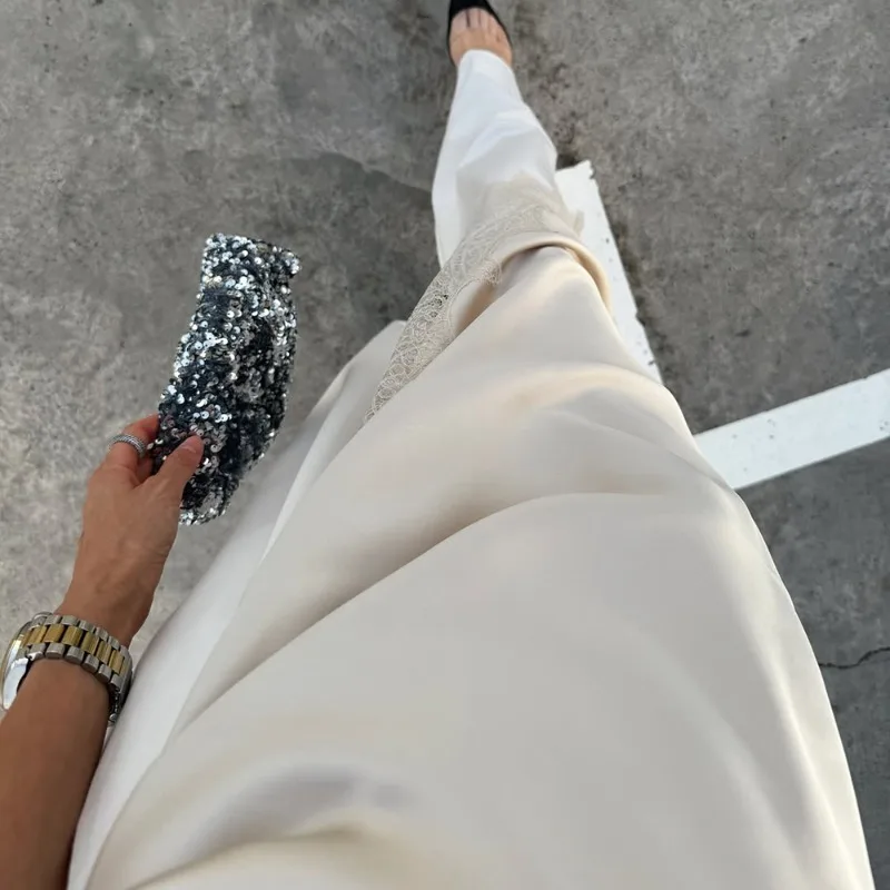 Tuularose Women's Lace Satin Dress Fashion Solid Irregular Lace Patchwork Halter Dress Elegant New Lace Up Female Party Dresses