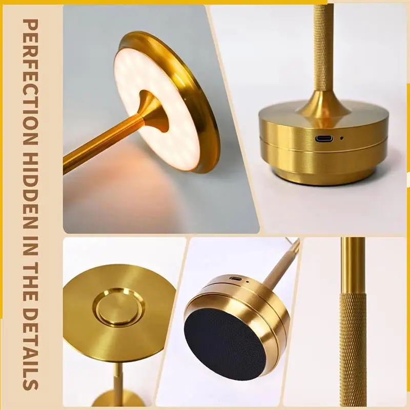 

A92P Wireless LED Table Lamp Restaurant Bar Lamp Dimming Atmosphere Portable Charging Touch Read Lamp Bedroom Decor Light Gold