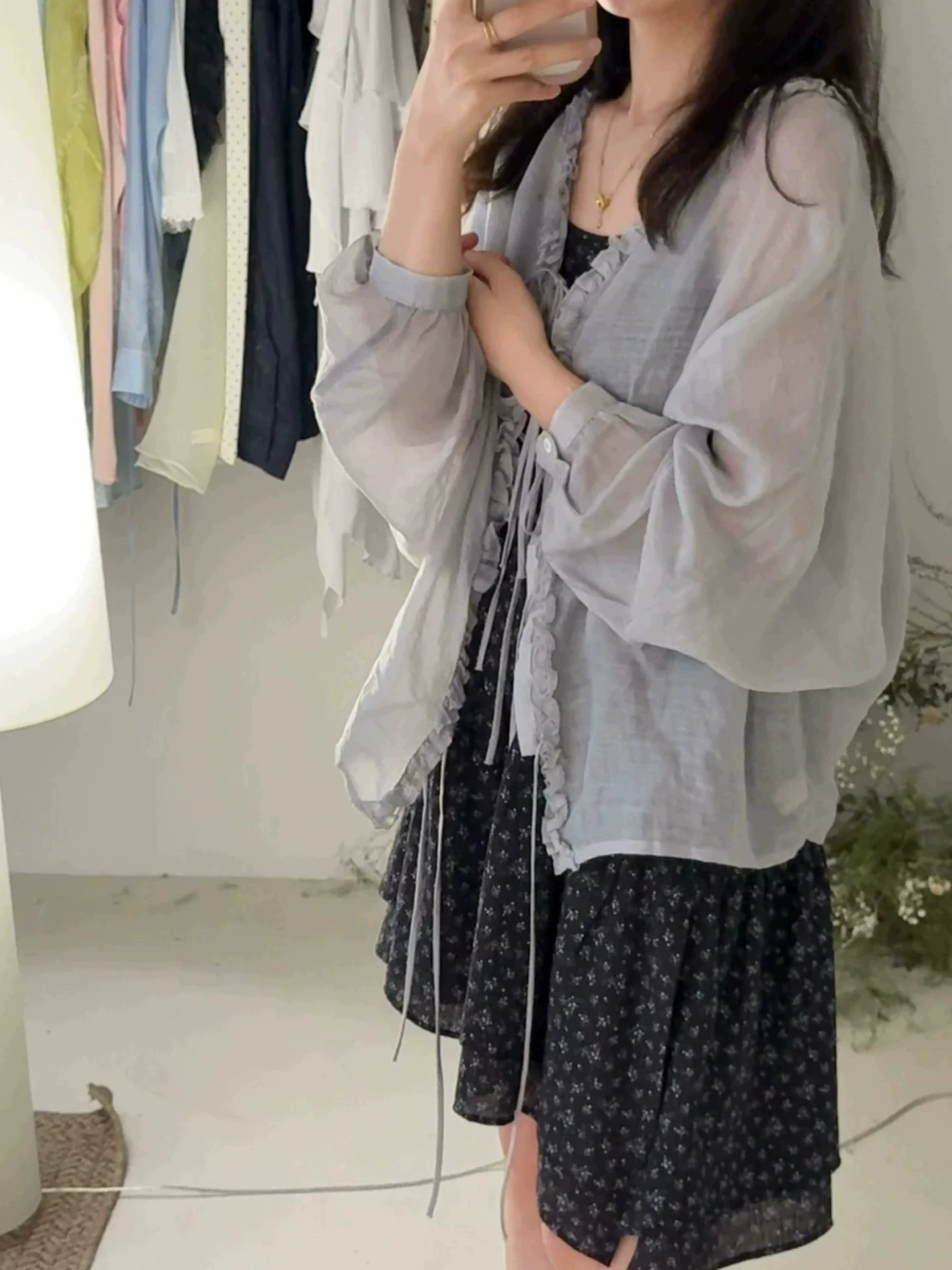 

Loose Long Sleeve Women's Shirt Summer Thin Outerwear Sun Protection Button up Korean Style Breathable Casual Pure Color