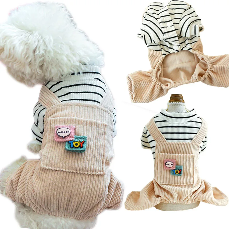 

Jumpsuit for Dog Cat Pet Clothes Strips Hoodies Corduroy Pants Coat Pajamas Overalls for Small Dogs Chiwawa Yorkie Puppy Onesie