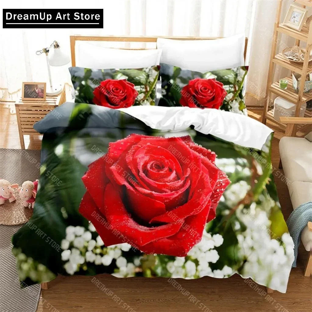 2026 3D Red Rose Print - 3PCS Duvet Cover Set, Available In King, Queen, Full, Single & Double Sizes