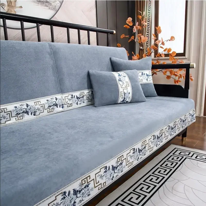 Four Season Universal Anti Slip Sofa Cushions Chinese Style Sofa Mat Winter Chenille Couch Cover Towel Decorative Pillowcase