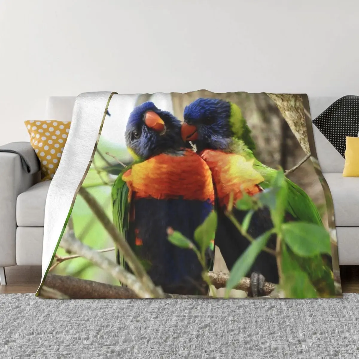 Bird Kiss Rainbow Lorikeets Throw Blanket Luxury Designer Nap Comforter Blankets