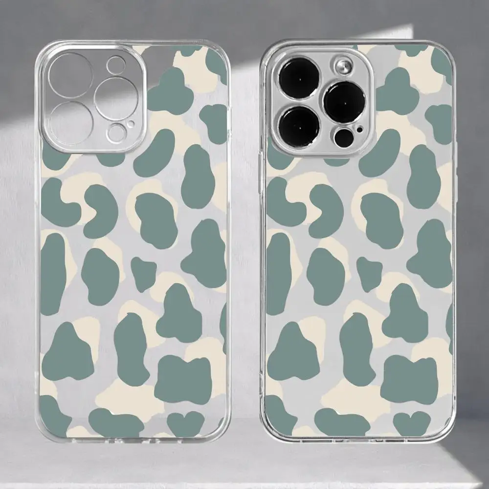 Casing ponsel motif leopard cocok untuk iPhone 17 16 15 14 13 12 11 Pro/Max/Plus transparan anti jatuh dan tahan guncangan penutup belakang