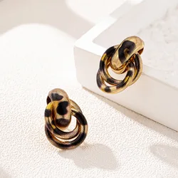 Stud Earrings For Women Metal Geometry Round Leopard Print Personality Ear Accessories Holiday Party Gift Fashion Jewelry DE128