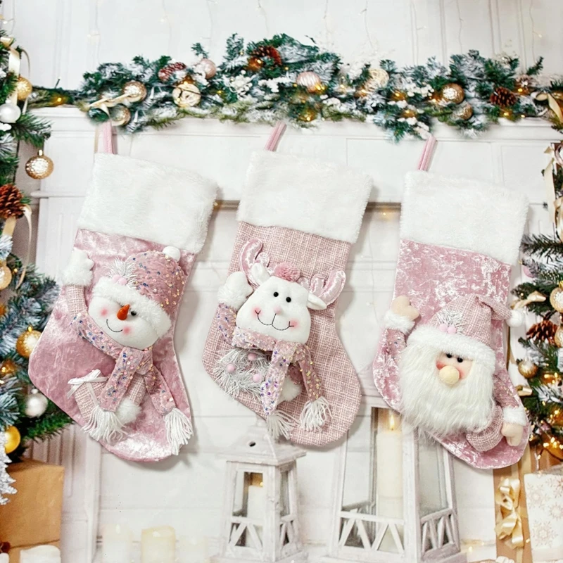 Pończochy świąteczne 3 opakowania 16,92 cala 3D Snowman Santa Christmas Stockings Kominek Wiszące pończochy na rodzinne przyjęcie bożonarodzeniowe