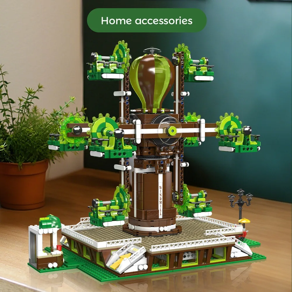 Electric Windmill Tree Building Blocks Assembly Model Remote Control Educational Puzzle Toy for Boys Girls Display Gift Set