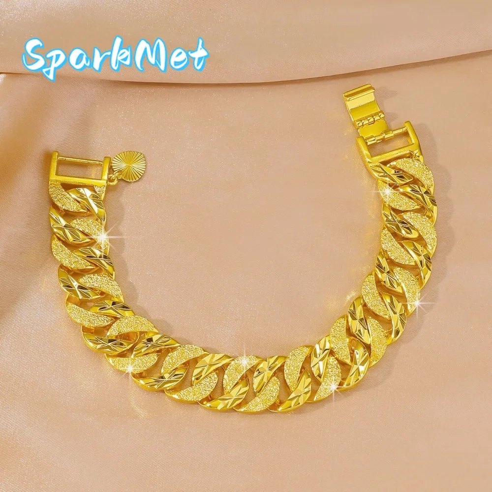 

Мужской браслет Sparkmet Boutique из настоящего золота 9999 пробы (24K) в виде конского хлыста, витой, 24K золото, 15 мм, цепочка для часов