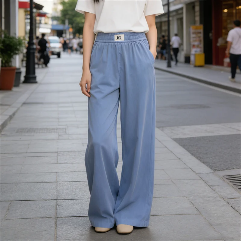 Ice Silk Wide Leg Pants Women's Summer Thin Denim Jeans 2026 New Loose-fitting, Flowing Wide-leg Trousers