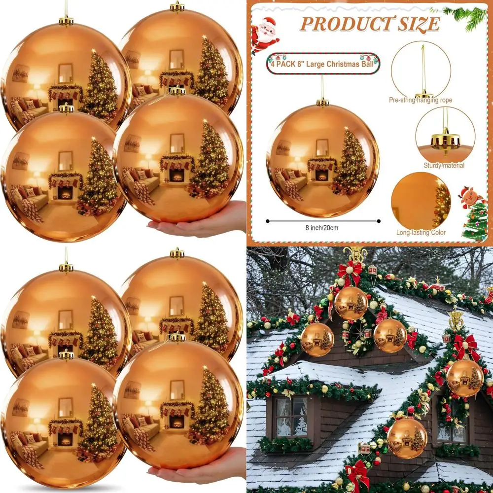 

Large 8 Christmas Tree Ornaments - Oversized Plastic Balls for Holiday Decor (Bronze Orange)