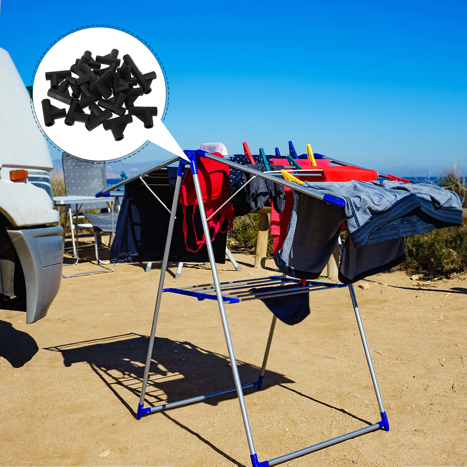 

50 шт., уличная стойка для хранения, трехходовой нейлоновый разъем, черный универсальный диаметр трубы, подходит для кемпинга, путешествий, установки, шток клапана