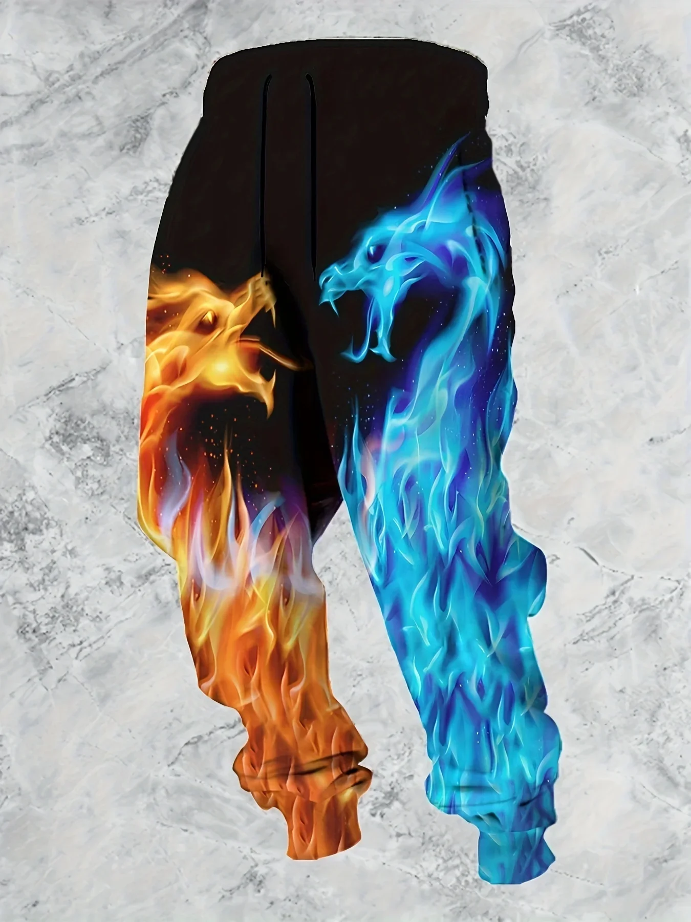 Men Fire And Ice Dragon Flame 3D Print Jogger Pants Polyester Drawstring Elastic Waist Casual Streetwear Hip Hop Trousers