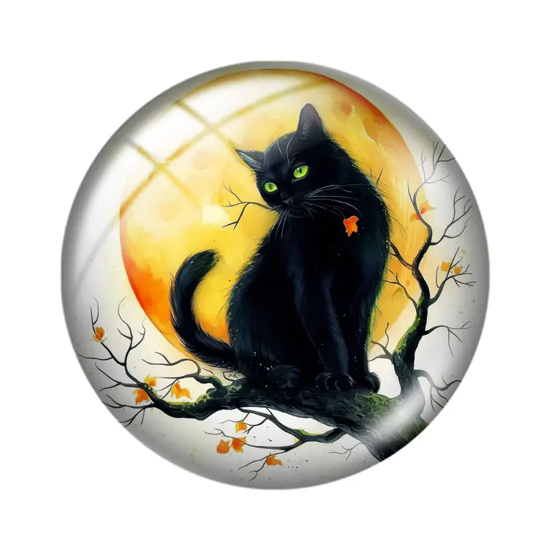 Black Cat Moon 12/18/20/25mm glass cabochon  bracelet pendant rings for jewelry demo earrings back Making findings