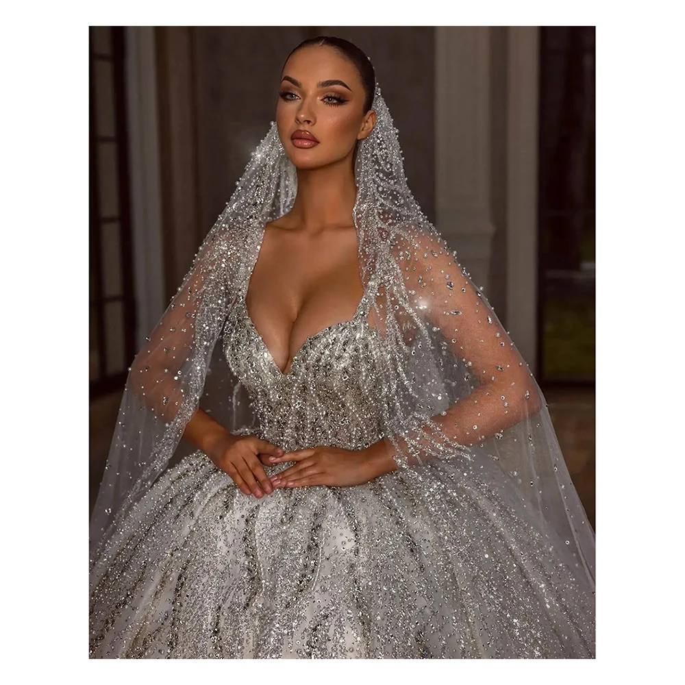 

Luxury Ball Gown Wedding Dresses Lace Applique beaded Sweetheart Spaghetti Straps Bridal Gown Bespoke Holidays Party Clothing