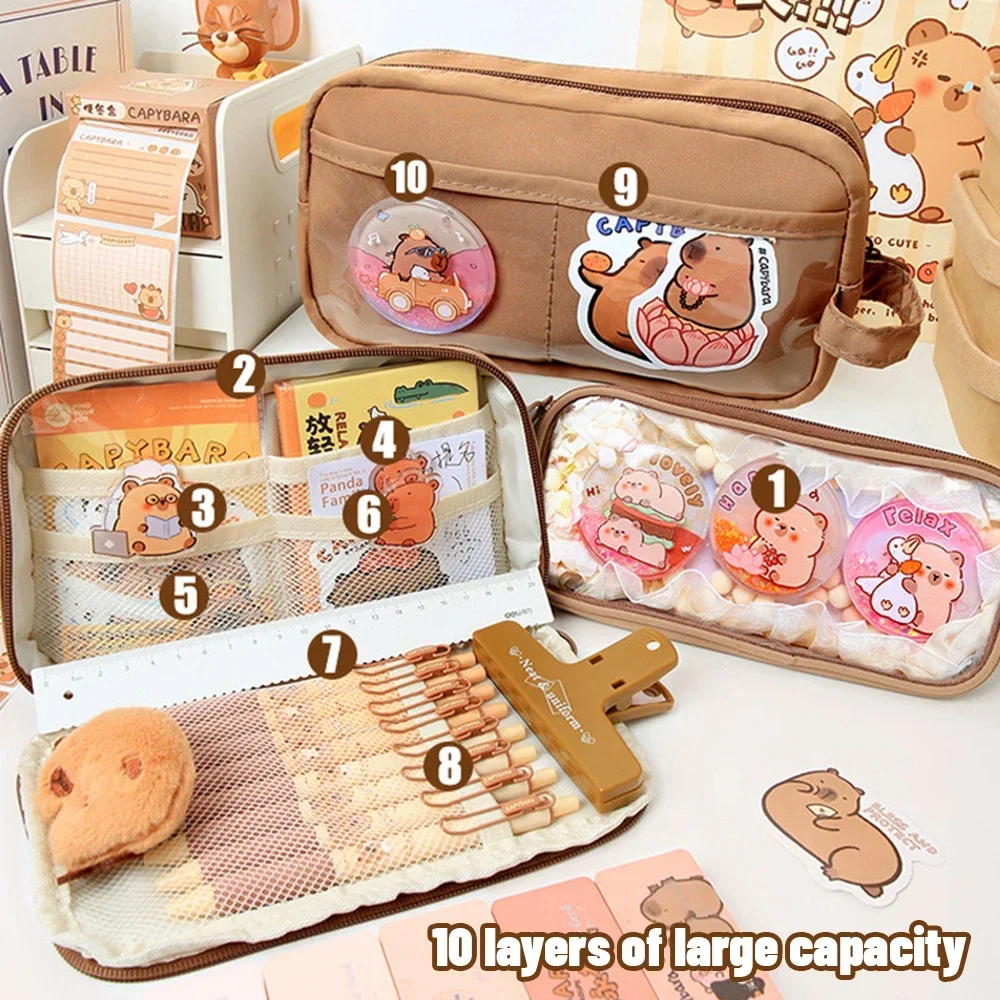 10 طبقات مقلمة قابلة للفصل الحقيبة الطلاب العودة إلى المدرسة القرطاسية سعة كبيرة متعددة الوظائف حقيبة تخزين مستحضرات التجميل #4