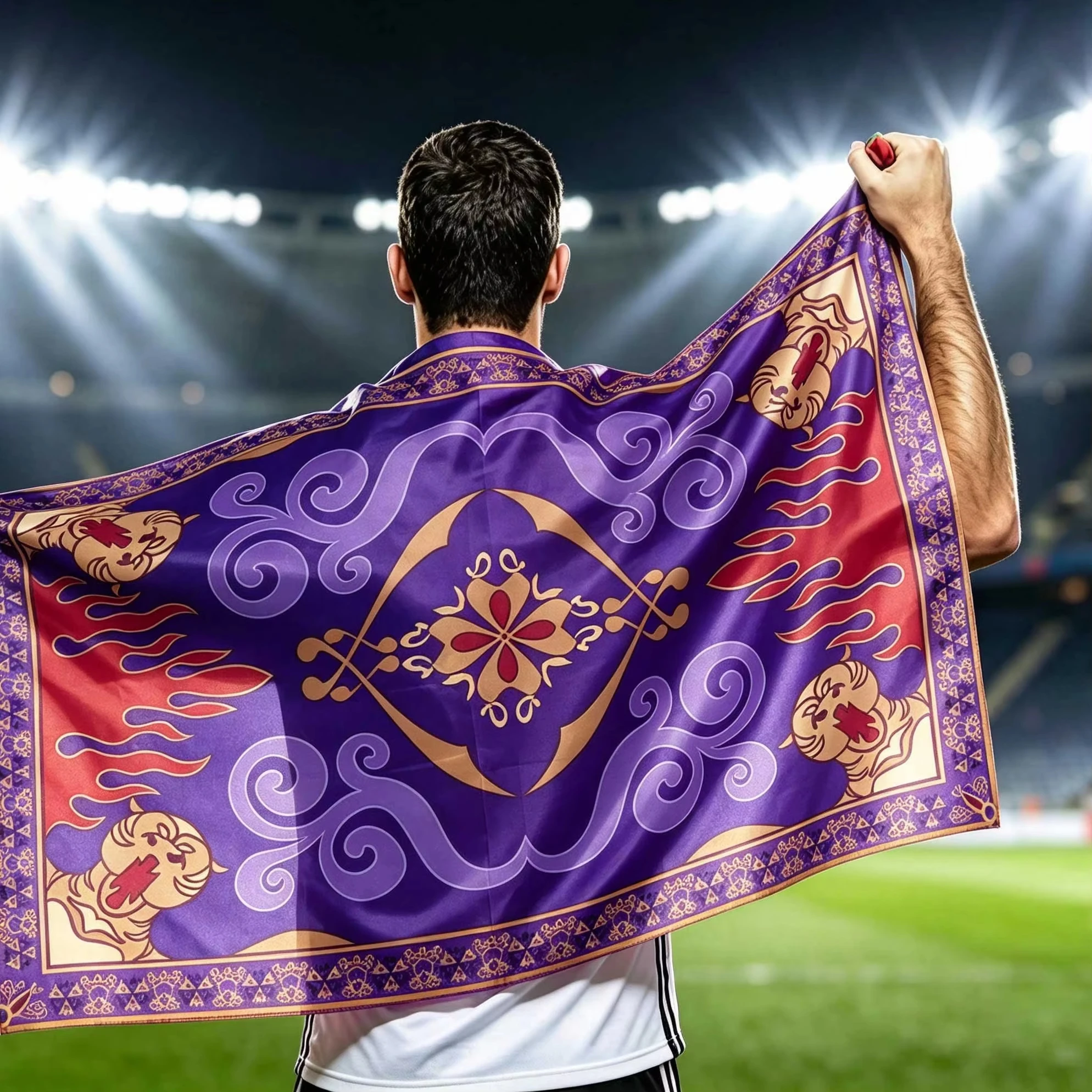 1992 Aladdin Magic Carpet Tapestry, Retro Cartoon Flying Carpet Wall Hanging, Purple Vintage Pattern Wall Cloth for Home Bedroom