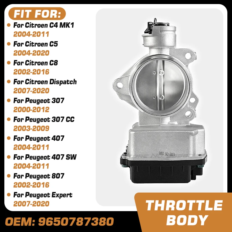 

Throttle Body Valve Assembly For Peugeot 307 Citroen C4 Dispatch Peugeot 407 807 Citroen C5 C8 Peugeot Expert Tepee 9650787380