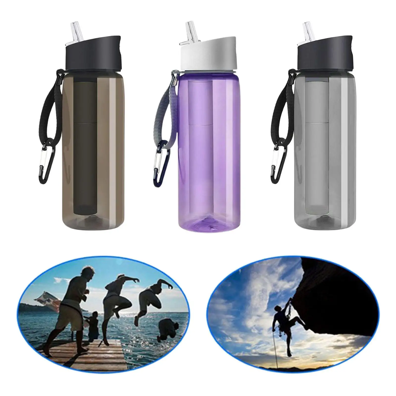 Water Filter Bottle 4 Stage Filtered Water Bottle Portable Outdoor Water