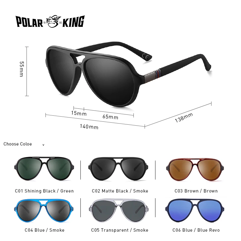 Polarking Sunglasses Men Classic Business Trend Brand Sun Glasses Design Twin Bridge Eyewear Big Lens Plastic Lightness PL302