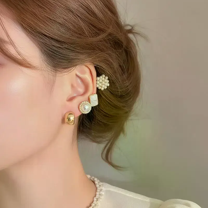 New Fashion Geometric Pearl Earnail Set: Women Retro Elegant Daily Commuter Versatile Earrings Accessory Party Jewelry