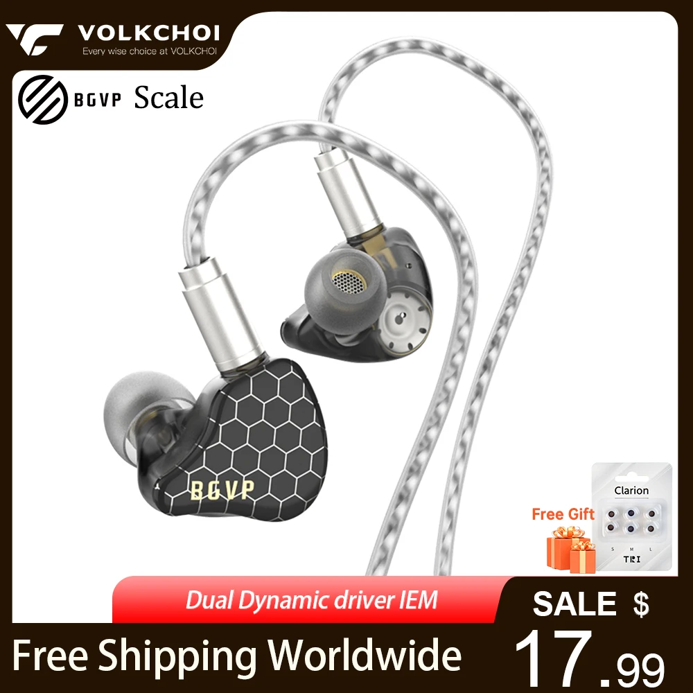 BGVP Scale In Ear Earphone 2DD Monitor 6D Sound HiFi Headphones Bass Stereo Earpiece Scale Wired Earbuds