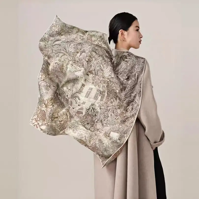 

Шелковый шерстяной шарф с двойным лицом и принтом, роскошные дизайнерские женские шарфы для волос, шарфы для женщин, скрученные шали, квадратный теплый носовой платок