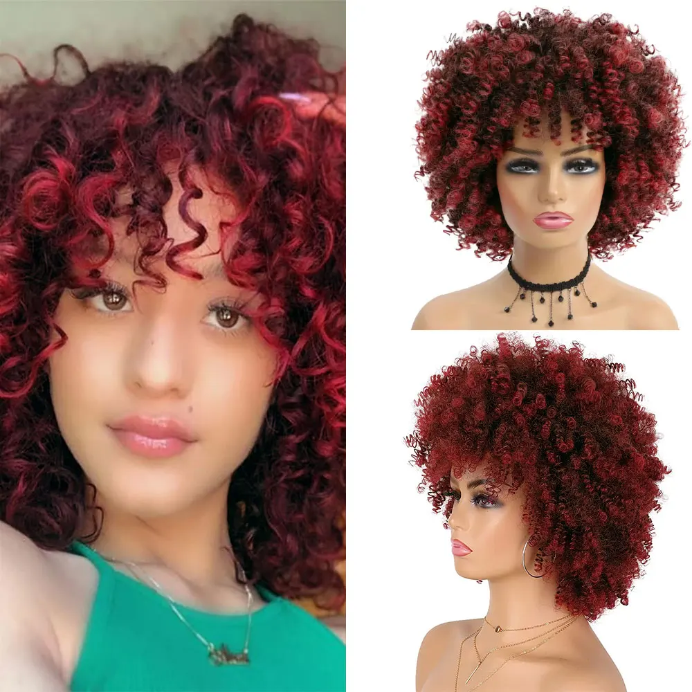 

Короткий афро-кудрявый парик из синтетических волос с челкой, пушистые парики, плотность 180%, для женщин, ежедневное использование