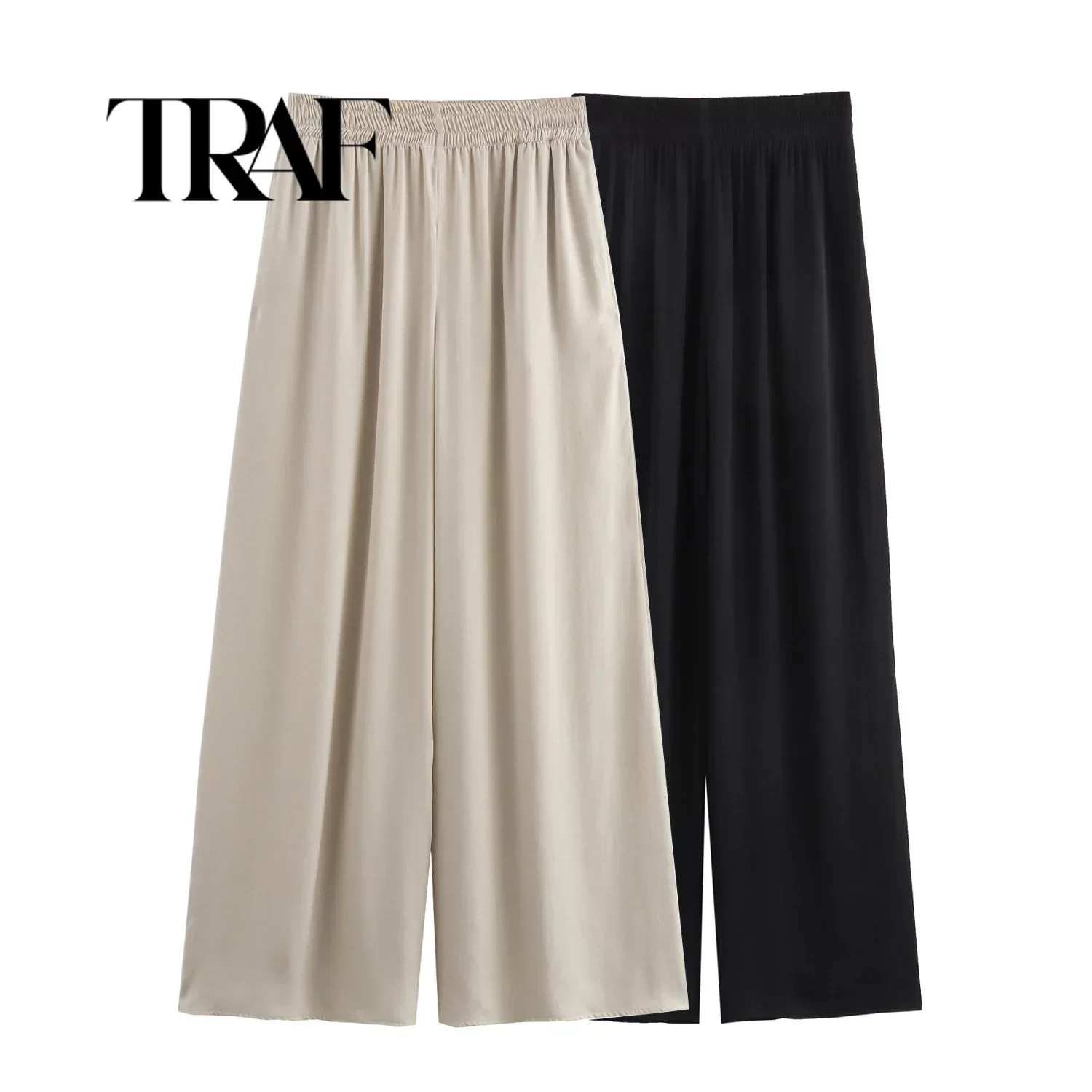 TRAF Autumn High Waist Wide Leg Trousers Women Fashion Long Pants Elegant Solid OL Work Loose Party Pantalon