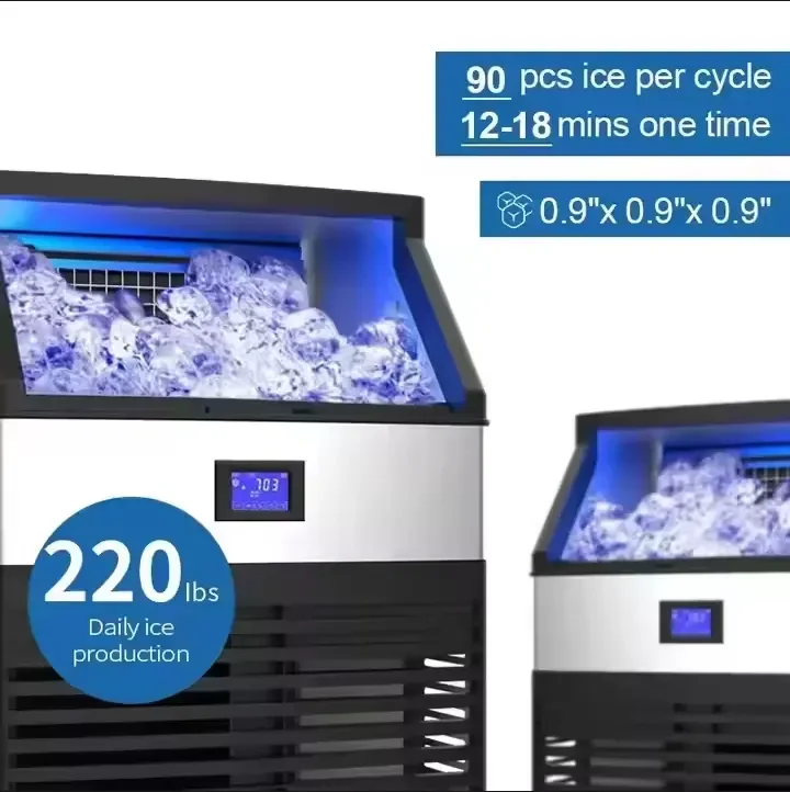 

Commercial Stainless Steel Automatic Ice Maker: 80-130kg Large-Capacity Cube Ice Machine