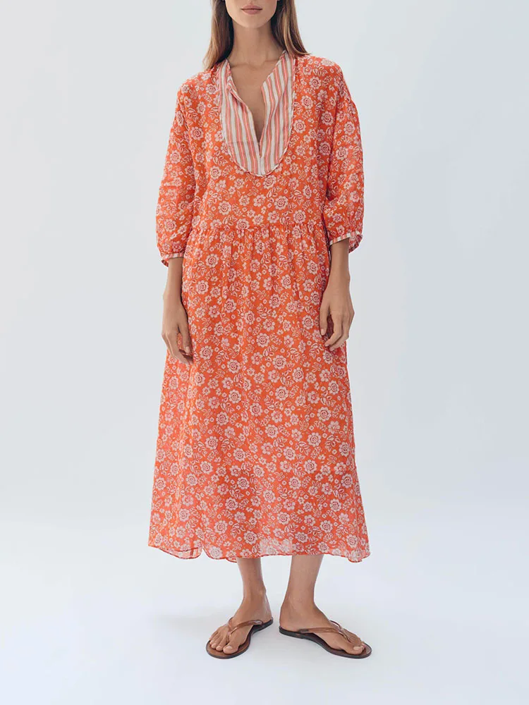 Spring New Arrival Women's Floral Print Dress Vacation Style Half Sleeve Gown for 25-35 Years Old Women in 2026