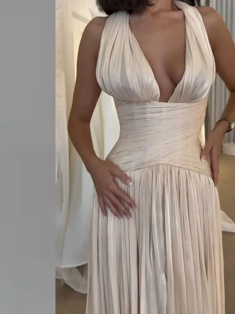OIMG Sexy Diepe V-hals Een Lijn Prom Jassen Backless Party Gown Shimmery Floor Lengte Avondjurk vestidos de festa Aangepaste - afbeelding 2