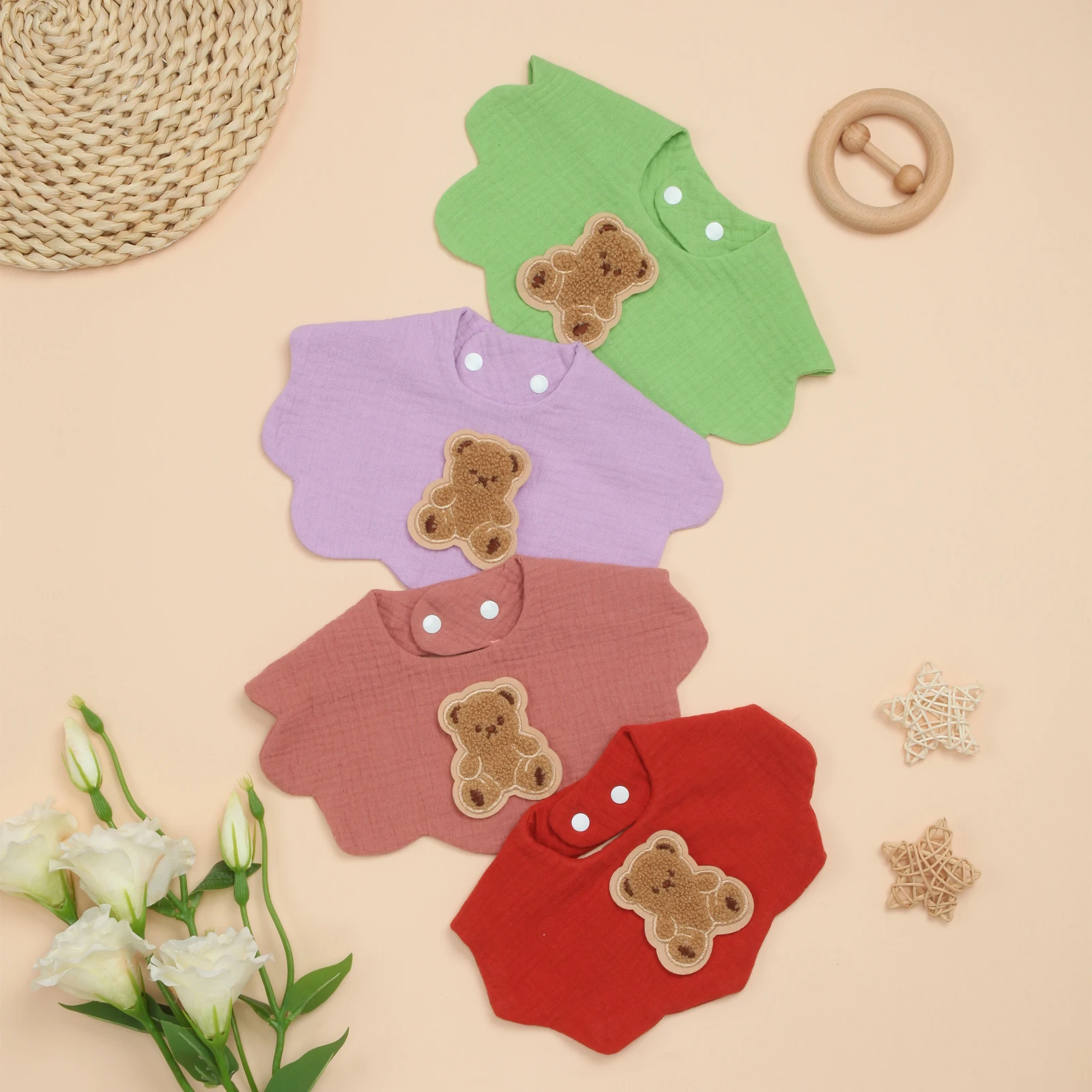 

Soft Absorbent Infant Bib for Drooling, Teething, Feeding, 4 Pack Cotton Baby Bibs