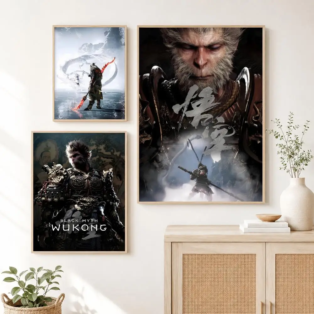 Chinese Game B-Black Myth Wukong Poster Self Adhesive Wall Art Decor for Bedroom Living Room Office Home Decor Gift