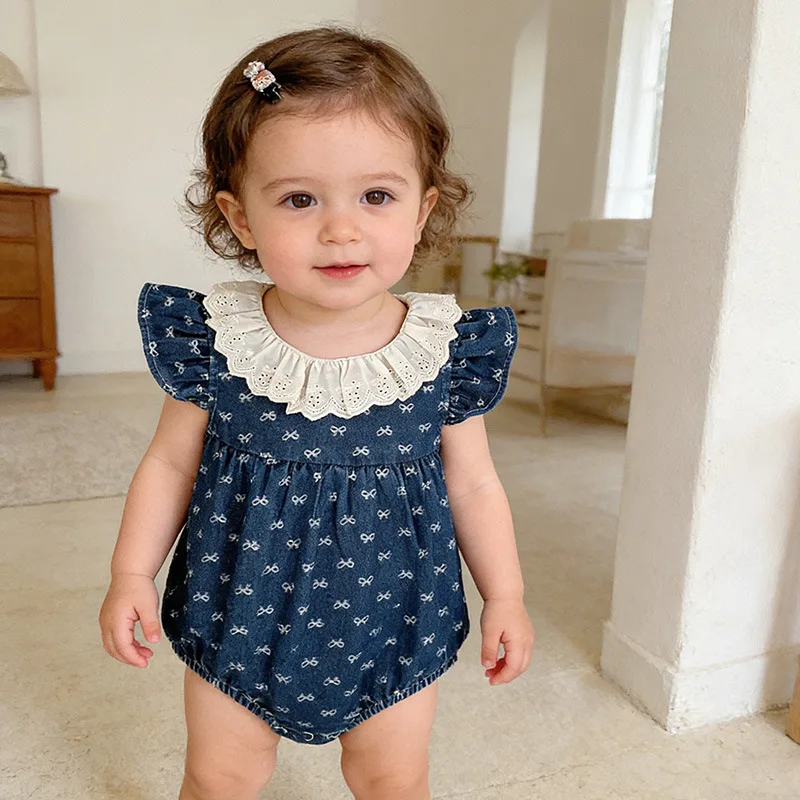 

Детский комбинезон для девочек 2026: Новая коллекция весна-лето, корейский стиль, с бантом, джинсовый, с принтом