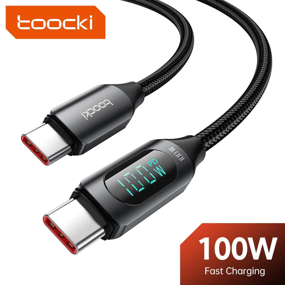 Toocki PD 100W Type C To Type C Cable USB C To USB C LED Display Cable Fast Charge For Laptop Samsung S24 Xiaomi 14 Huawei P70