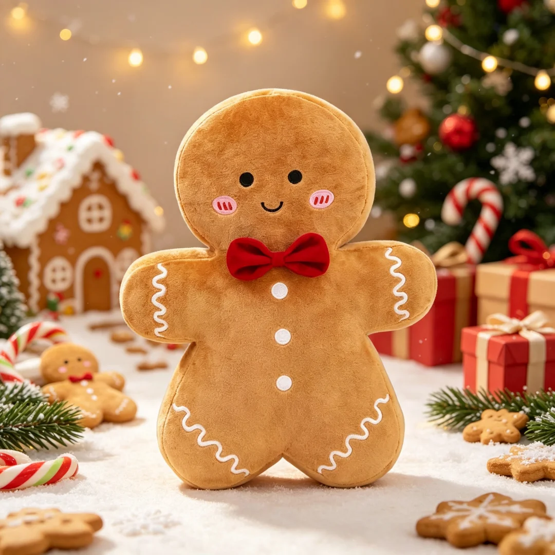 Christmas Gingerbread Man Plushie Soft Stuffed Animal Figurine for Christmas Tree Mantel Tabletop Holiday Ornament Gift for Kids