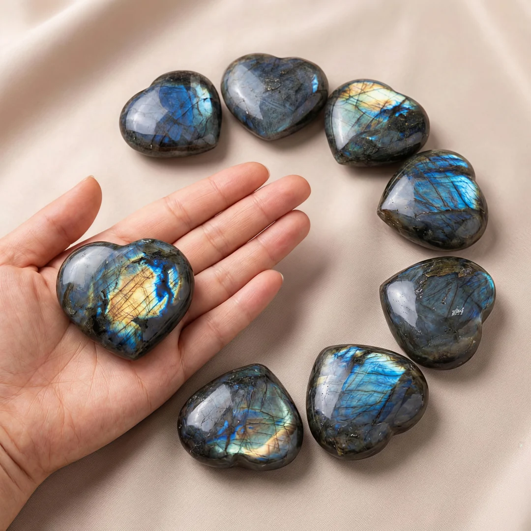1/2/3pcs Natural Flashy Labradorite Cabochon Heart Shape Labradorite Flatback Stone Smooth Polish Gemstone 2-5cm view 2