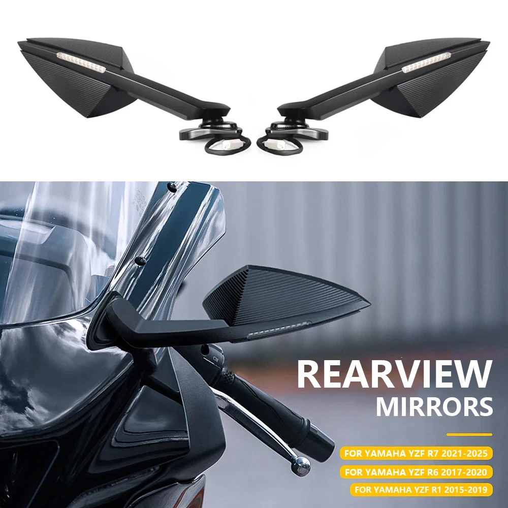 

Motorcycle LED Rearview MIrror with LED Turn Signal Light Side Mirrors For YAMAHA YZF R7 YZFR7 YZF-R7 2021-2025 YZF R6 YZF R1