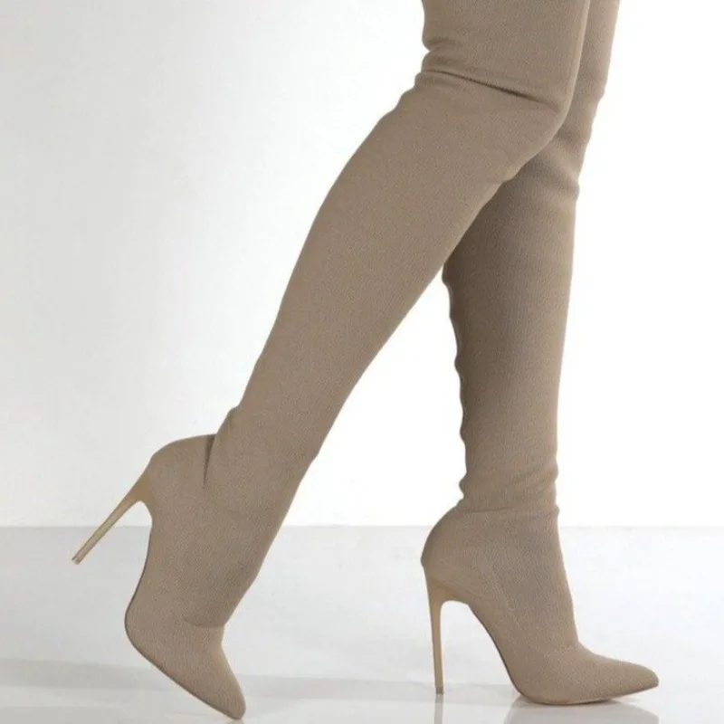 

Women's Fashion Sexy Over The Knee Boots Thigh High Stiletto Pointed Toe Ribbed Knit Elastic Stretch Sock Booties Elegant Ladies