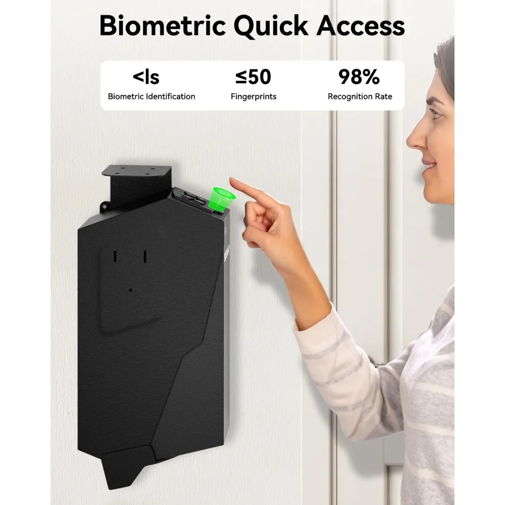 Gun Safe, Mounted Biometric Pistol Safe Drop Down Gun Lock Box for Handgun with 3 Ways Quick Access Bedside Pistol Case for Nigh
