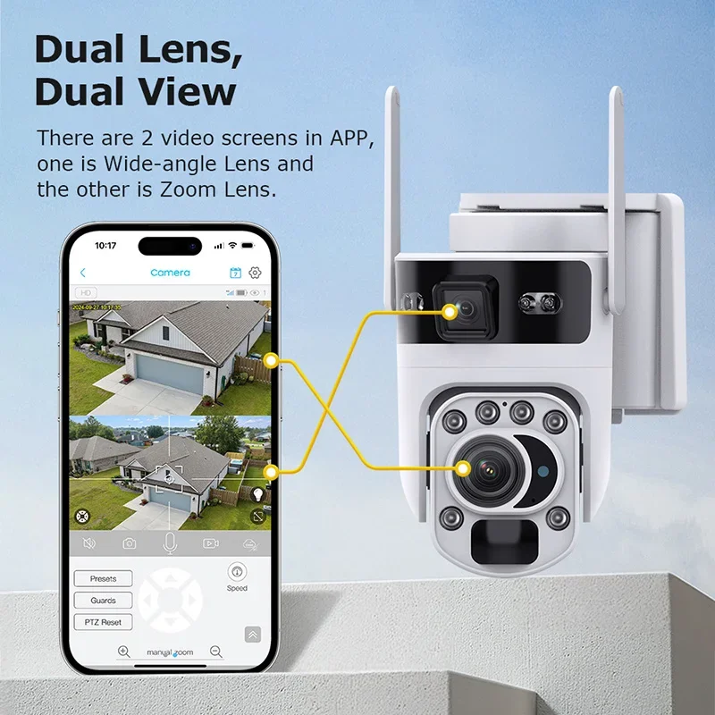 FOR Ubox 4K 20X Zoom 4G Security PTZ CCTV Camera AI Dual Lens Dual Screen 10050mAh Solar CCTV Camera